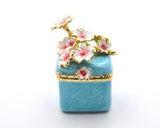 Square Floral Trinket Box. Hand Detailed with Austrian Crystals & Enamel