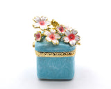 Square Floral Trinket Box. Hand Detailed with Austrian Crystals & Enamel