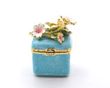 Square Floral Trinket Box. Hand Detailed with Austrian Crystals & Enamel