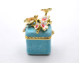 Square Floral Trinket Box. Hand Detailed with Austrian Crystals & Enamel