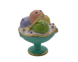 Bejeweled Ice Cream Cup Trinket Box. Hand Detailed with Austrian Crystals & Blue Enamel