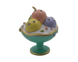 Bejeweled Ice Cream Cup Trinket Box. Hand Detailed with Austrian Crystals & Blue Enamel