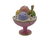 Bejeweled Ice Cream Cup Trinket Box. Hand Detailed with Austrian Crystals & Blue Enamel