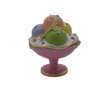 Bejeweled Ice Cream Cup Trinket Box. Hand Detailed with Austrian Crystals & Blue Enamel