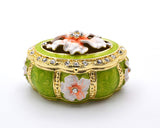 Decorative Oval Floral Trinket Box. Hand Painted Enamel with Austrian Crystals.