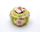 Decorative Oval Floral Trinket Box. Hand Painted Enamel with Austrian Crystals.