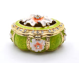 Decorative Oval Floral Trinket Box. Hand Painted Enamel with Austrian Crystals.