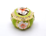 Decorative Oval Floral Trinket Box. Hand Painted Enamel with Austrian Crystals.