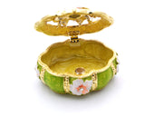 Decorative Oval Floral Trinket Box. Hand Painted Enamel with Austrian Crystals.