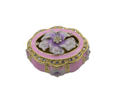 Decorative Oval Floral Trinket Box. Hand Painted Enamel with Austrian Crystals.