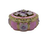 Decorative Oval Floral Trinket Box. Hand Painted Enamel with Austrian Crystals.