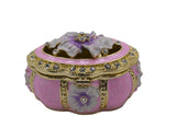 Decorative Oval Floral Trinket Box. Hand Painted Enamel with Austrian Crystals.