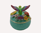 Hummingbird Trinket Box with Flowers. Beautifully Made with Austrian Crystals & Enamel