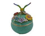 Hummingbird Trinket Box with Flowers. Beautifully Made with Austrian Crystals & Enamel