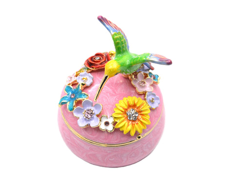 Hummingbird Trinket Box with Flowers. Beautifully Made with Austrian Crystals & Enamel