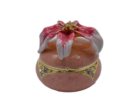 Big Round Floral Trinket Box Made with Austrian Crystals & Enamel with Gold Plating