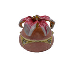 Big Round Floral Trinket Box Made with Austrian Crystals & Enamel with Gold Plating
