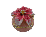 Big Round Floral Trinket Box Made with Austrian Crystals & Enamel with Gold Plating