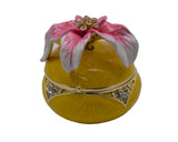 Big Round Floral Trinket Box Made with Austrian Crystals & Enamel with Gold Plating