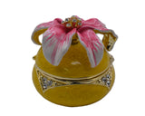 Big Round Floral Trinket Box Made with Austrian Crystals & Enamel with Gold Plating