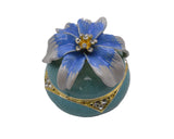 Big Round Floral Trinket Box Made with Austrian Crystals & Enamel with Gold Plating