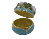 Big Round Floral Trinket Box Made with Austrian Crystals & Enamel with Gold Plating