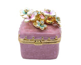 Bejeweled Cherry Blossom Flower Trinket Box. Square Shape Handmade with Austrian Crystals & Enamel