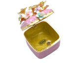 Bejeweled Cherry Blossom Flower Trinket Box. Square Shape Handmade with Austrian Crystals & Enamel