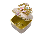 Bejeweled Cherry Blossom Flower Trinket Box. Square Shape Handmade with Austrian Crystals & Enamel