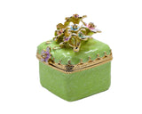 Bejeweled Cherry Blossom Flower Trinket Box. Square Shape Handmade with Austrian Crystals & Enamel
