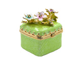 Bejeweled Cherry Blossom Flower Trinket Box. Square Shape Handmade with Austrian Crystals & Enamel