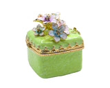 Bejeweled Cherry Blossom Flower Trinket Box. Square Shape Handmade with Austrian Crystals & Enamel
