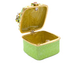Bejeweled Cherry Blossom Flower Trinket Box. Square Shape Handmade with Austrian Crystals & Enamel