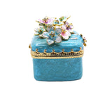 Bejeweled Cherry Blossom Flower Trinket Box. Square Shape Handmade with Austrian Crystals & Enamel
