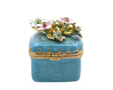 Bejeweled Cherry Blossom Flower Trinket Box. Square Shape Handmade with Austrian Crystals & Enamel