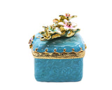 Bejeweled Cherry Blossom Flower Trinket Box. Square Shape Handmade with Austrian Crystals & Enamel