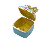 Bejeweled Cherry Blossom Flower Trinket Box. Square Shape Handmade with Austrian Crystals & Enamel