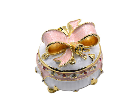 Handmade Pink Bow on Trinket Box. Made With Austrian Crystals & Enamel Gold Plated