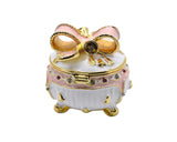 Handmade Pink Bow on Trinket Box. Made With Austrian Crystals & Enamel Gold Plated