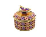 Butterfly on Round Floral Trinket Box. Hand Crafted with Enamel & Austrian Crystals