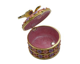 Butterfly on Round Floral Trinket Box. Hand Crafted with Enamel & Austrian Crystals