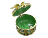 Butterfly on Round Floral Trinket Box. Hand Crafted with Enamel & Austrian Crystals