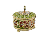 Round Shape Decorative Trinket Box with Butterfly. Hand Set Austrian Crystals & Enamel