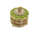 Round Shape Decorative Trinket Box with Butterfly. Hand Set Austrian Crystals & Enamel