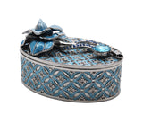 Big Oval Shape Trinket Box with Rose Flower. Beautifully Made by Hand with Austrian Crystals & Enamel