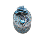 Big Oval Shape Trinket Box with Rose Flower. Beautifully Made by Hand with Austrian Crystals & Enamel