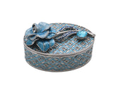 Big Oval Shape Trinket Box with Rose Flower. Beautifully Made by Hand with Austrian Crystals & Enamel