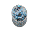 Big Oval Shape Trinket Box with Rose Flower. Beautifully Made by Hand with Austrian Crystals & Enamel