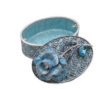 Big Oval Shape Trinket Box with Rose Flower. Beautifully Made by Hand with Austrian Crystals & Enamel