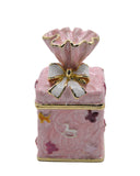 Bejeweled Present Trinket Box. Hand Painted Purple Enamel Austrian Crystals Gold Plated